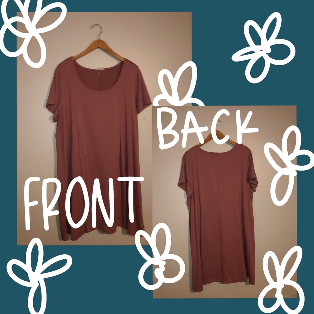 DUSTY ROSE SCOOP NECK SOFT T-SHIRT DRESS